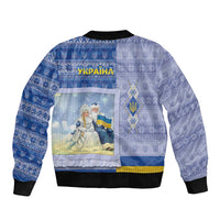 Ukraine Ded Moroz And Snegurochka Christmas Sleeve Zip Bomber Jacket With Wool Effect Patterns - Wonder Print Shop