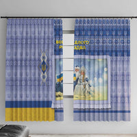 Ukraine Ded Moroz And Snegurochka Christmas Window Curtain With Wool Effect Patterns - Wonder Print Shop
