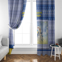Ukraine Ded Moroz And Snegurochka Christmas Window Curtain With Wool Effect Patterns - Wonder Print Shop