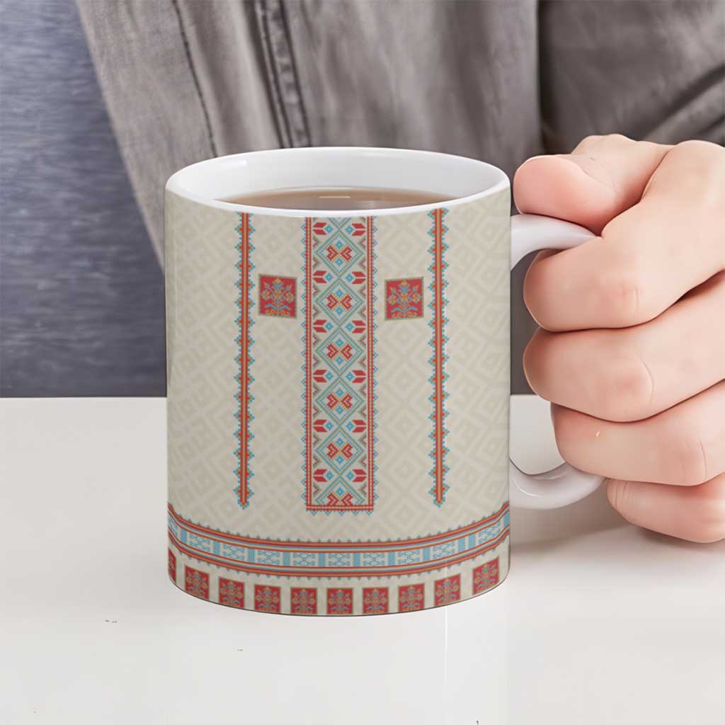 Lithuanian National Costume Ceramic Mug Traditional Folk Pattern - Wonder Print Shop