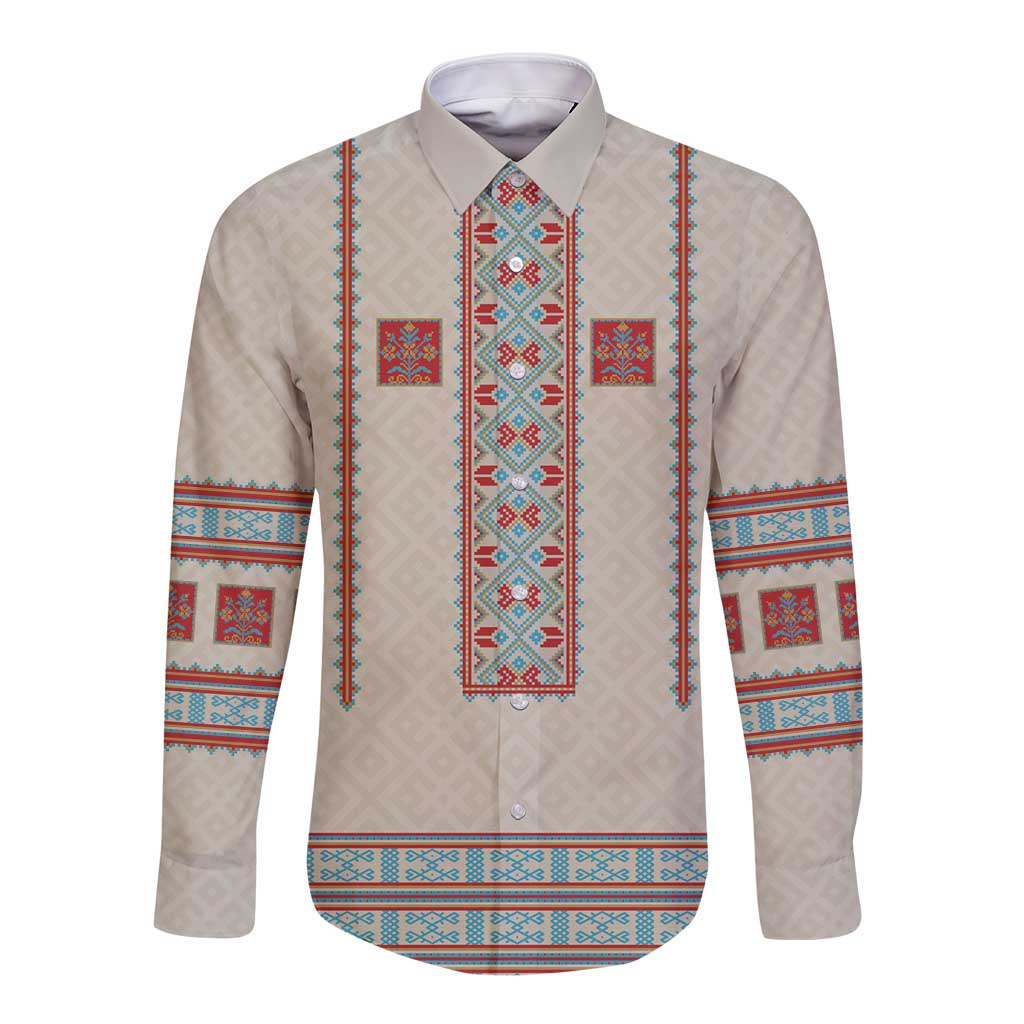 Lithuanian National Costume Long Sleeve Button Shirt Traditional Folk Pattern - Wonder Print Shop