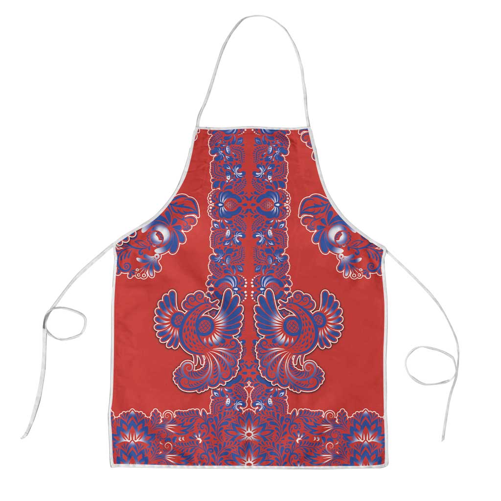 Red Russian National Costume Apron Rooster Motifs Traditional Folk Pattern - Wonder Print Shop