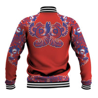 Red Russian National Costume Baseball Jacket Rooster Motifs Traditional Folk Pattern - Wonder Print Shop