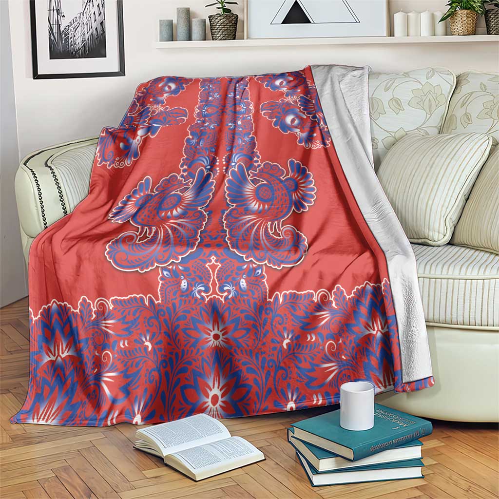 Red Russian National Costume Blanket Rooster Motifs Traditional Folk Pattern - Wonder Print Shop