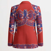 Red Russian National Costume Blazer Rooster Motifs Traditional Folk Pattern - Wonder Print Shop