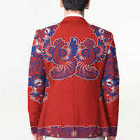 Red Russian National Costume Blazer Rooster Motifs Traditional Folk Pattern - Wonder Print Shop