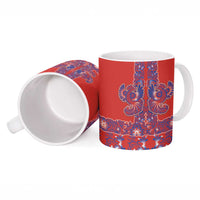 Red Russian National Costume Ceramic Mug Rooster Motifs Traditional Folk Pattern - Wonder Print Shop