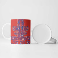 Red Russian National Costume Ceramic Mug Rooster Motifs Traditional Folk Pattern - Wonder Print Shop