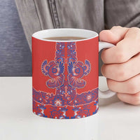 Red Russian National Costume Ceramic Mug Rooster Motifs Traditional Folk Pattern - Wonder Print Shop