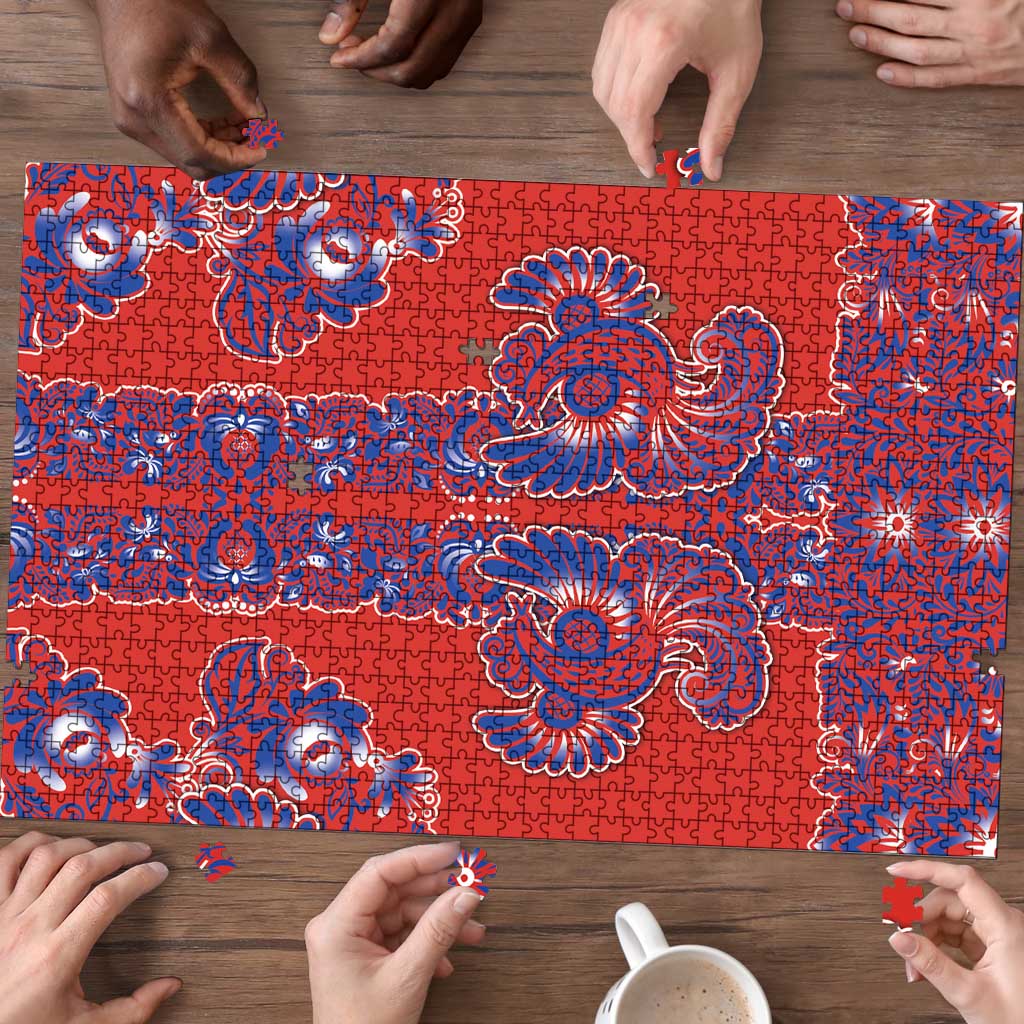 Red Russian National Costume Puzzle Rooster Motifs Traditional Folk Pattern - Wonder Print Shop