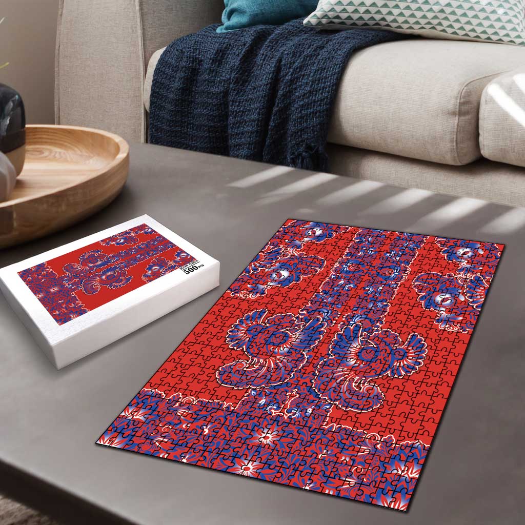 Red Russian National Costume Puzzle Rooster Motifs Traditional Folk Pattern - Wonder Print Shop