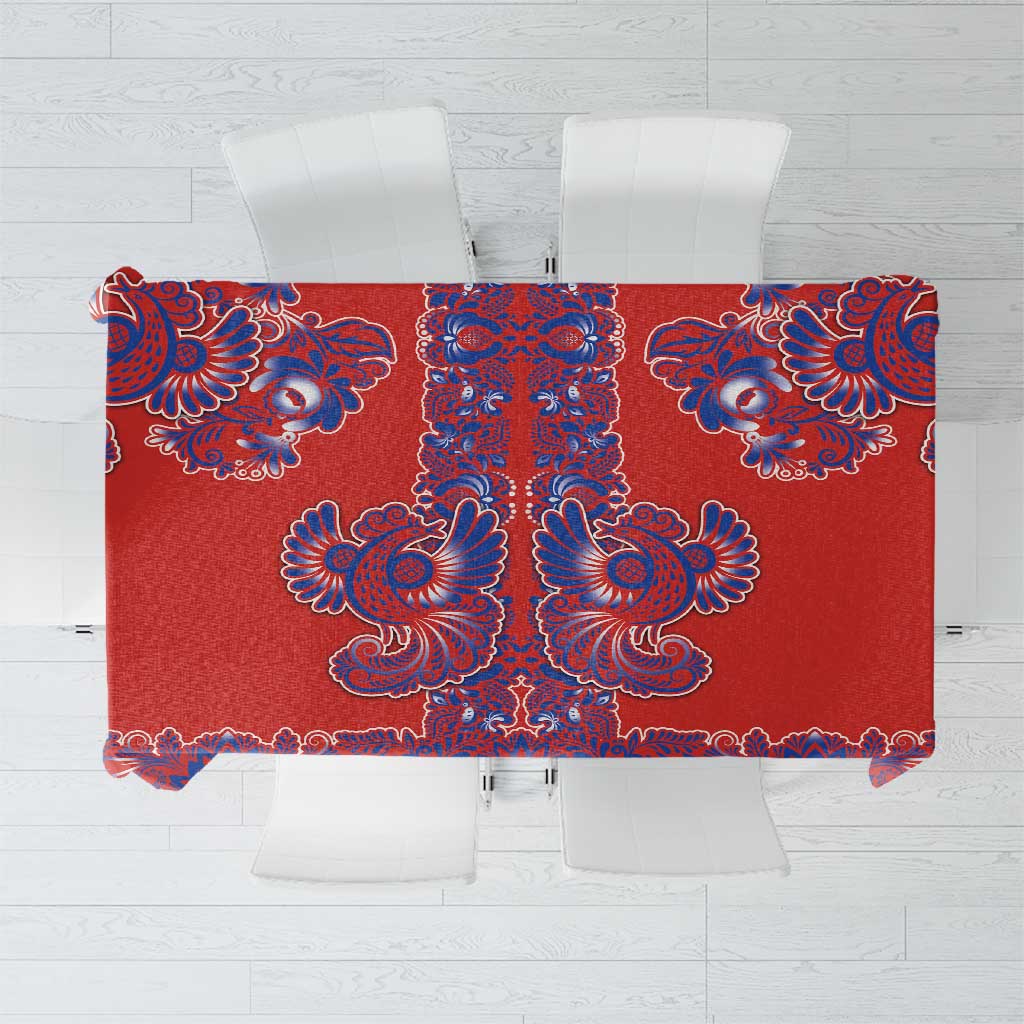 Red Russian National Costume Tablecloth Rooster Motifs Traditional Folk Pattern - Wonder Print Shop