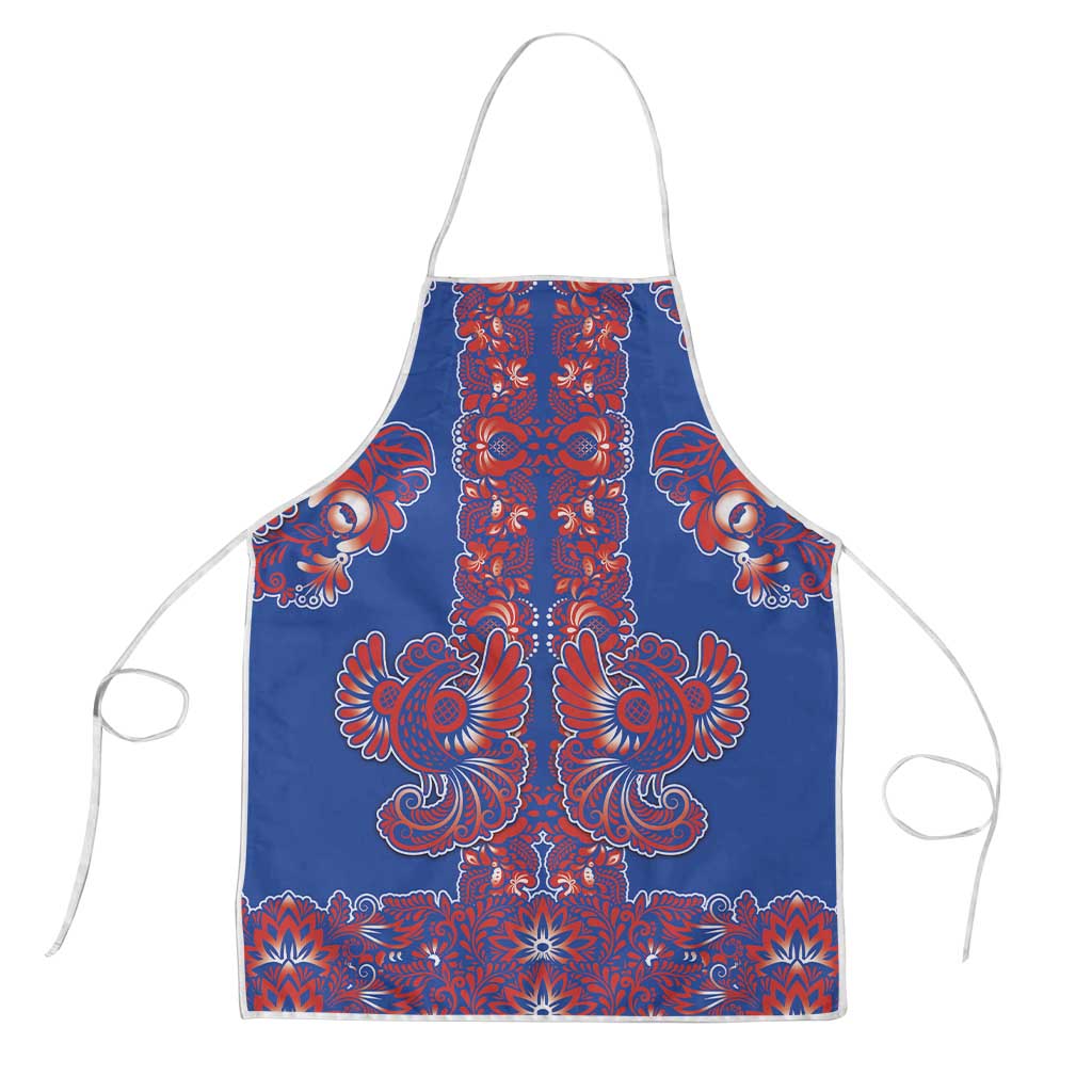 Blue Russian National Costume Apron Rooster Motifs Traditional Folk Pattern - Wonder Print Shop