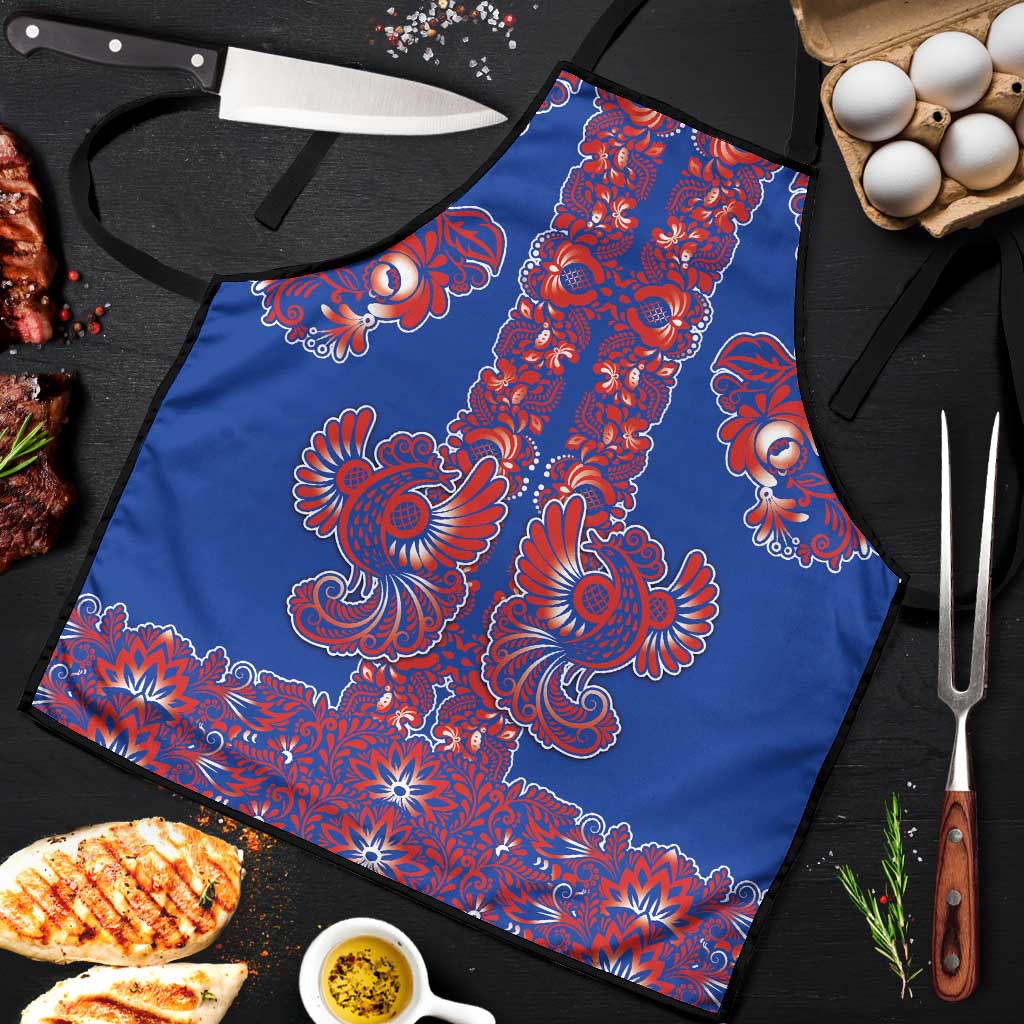 Blue Russian National Costume Apron Rooster Motifs Traditional Folk Pattern - Wonder Print Shop