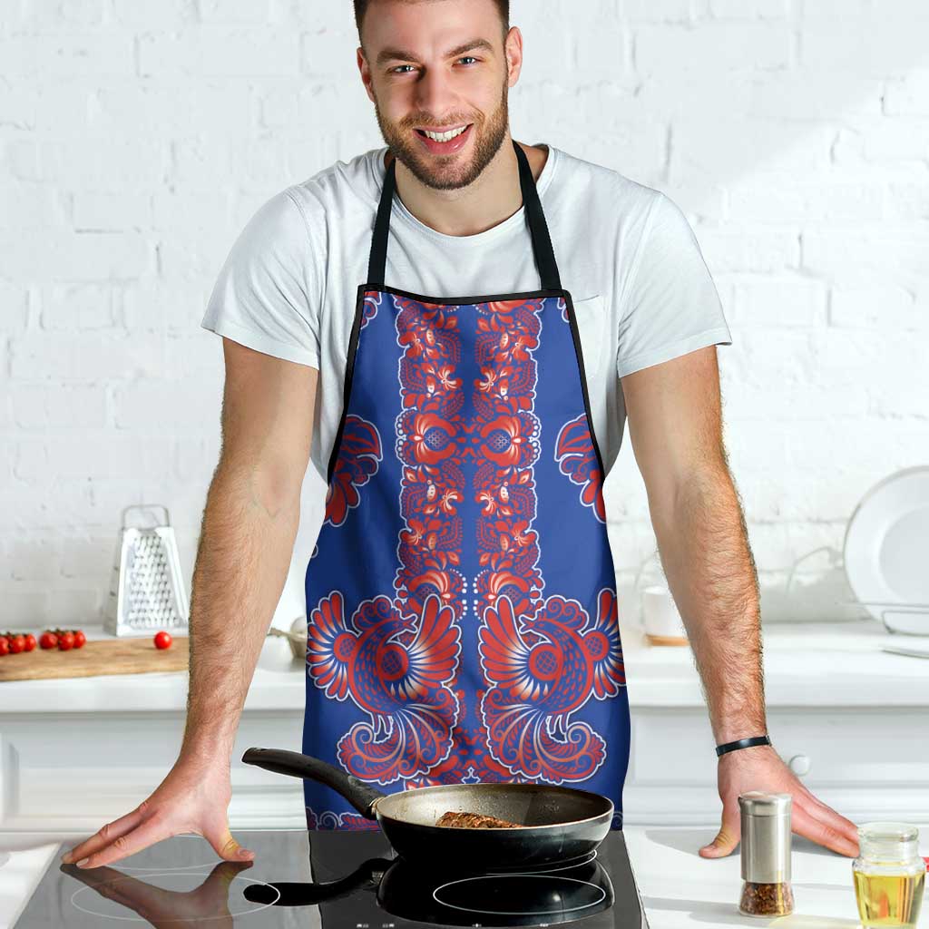 Blue Russian National Costume Apron Rooster Motifs Traditional Folk Pattern - Wonder Print Shop