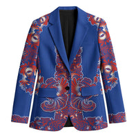 Blue Russian National Costume Blazer Rooster Motifs Traditional Folk Pattern - Wonder Print Shop