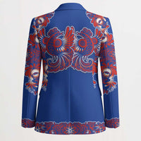 Blue Russian National Costume Blazer Rooster Motifs Traditional Folk Pattern - Wonder Print Shop