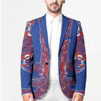 Blue Russian National Costume Blazer Rooster Motifs Traditional Folk Pattern - Wonder Print Shop