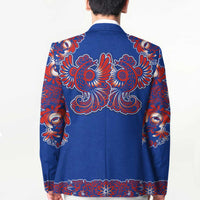 Blue Russian National Costume Blazer Rooster Motifs Traditional Folk Pattern - Wonder Print Shop