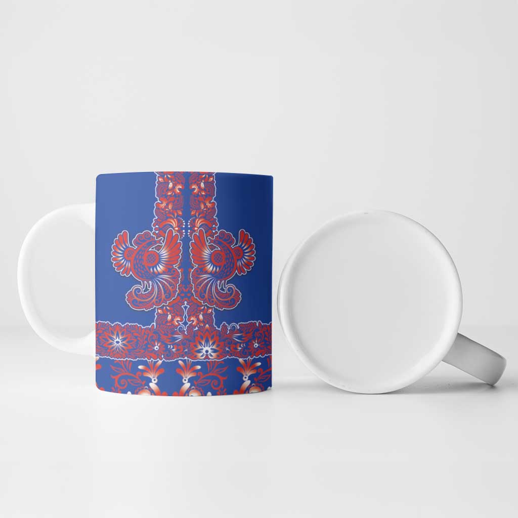 Blue Russian National Costume Ceramic Mug Rooster Motifs Traditional Folk Pattern - Wonder Print Shop