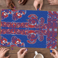 Blue Russian National Costume Puzzle Rooster Motifs Traditional Folk Pattern - Wonder Print Shop