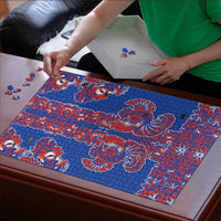Blue Russian National Costume Puzzle Rooster Motifs Traditional Folk Pattern - Wonder Print Shop