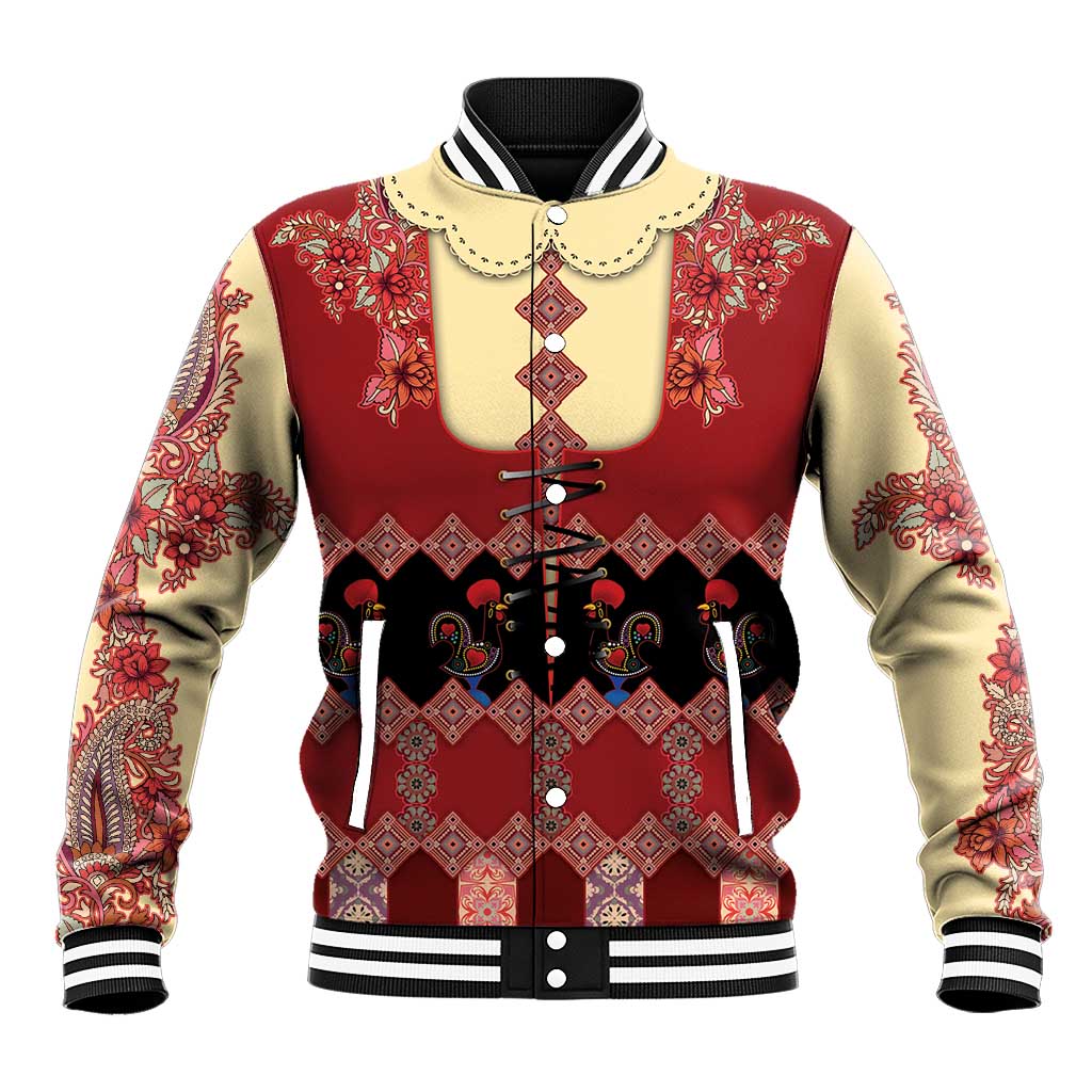 Portugal National Costume Baseball Jacket Barcelos Rooster Patterns - Wonder Print Shop