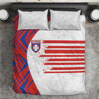 Paraguay Football Bedding Set Stripes Typography With Nanduti Flower Patterns
