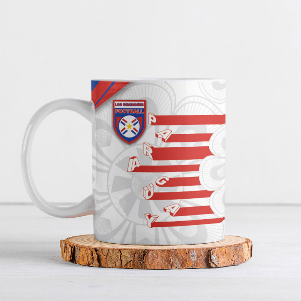 Custom Paraguay Football Ceramic Mug Stripes Typography With Nanduti Flower Patterns