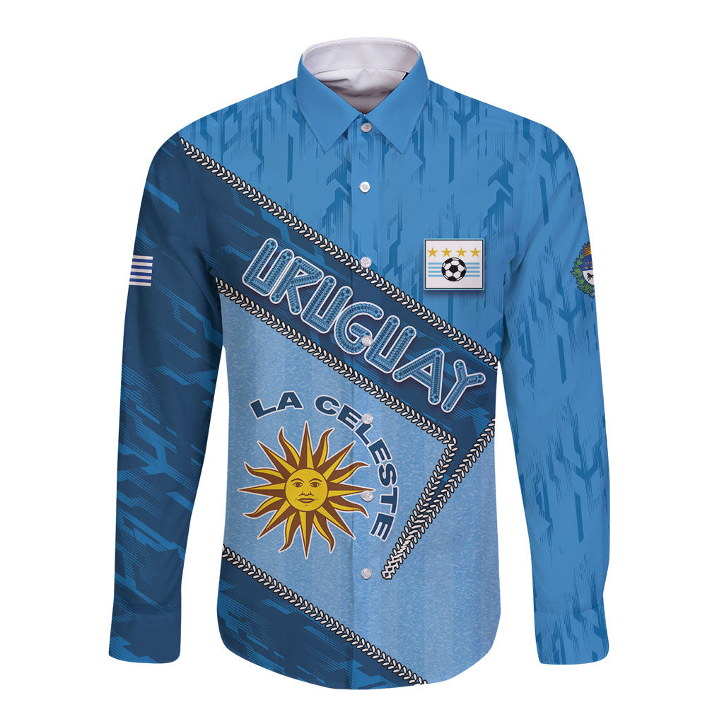 Custom Uruguay Football Long Sleeve Button Shirt Sun Of May Symbol Unique Style