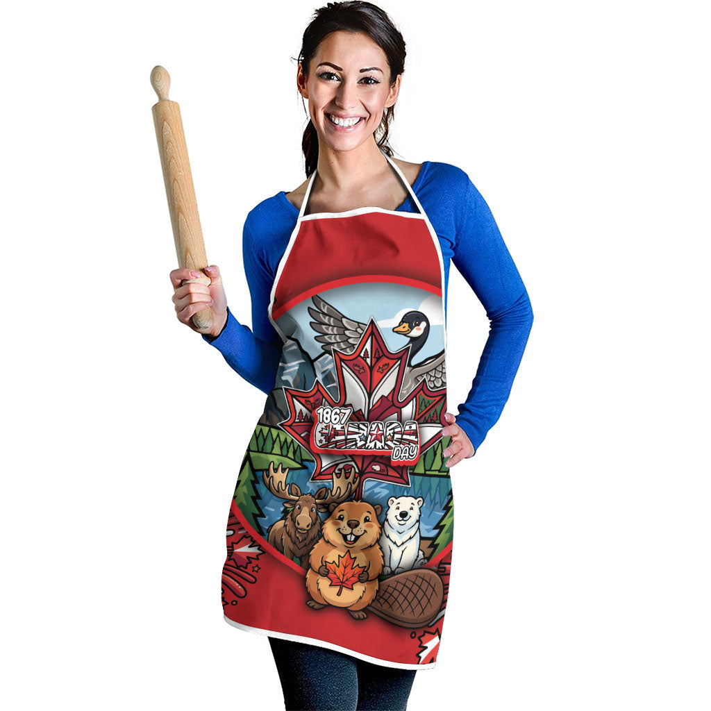 Happy Canada Day Apron Cute Wildlife Animals Maple Leaf