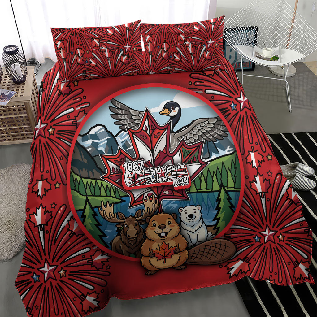 Happy Canada Day Bedding Set Cute Wildlife Animals Maple Leaf