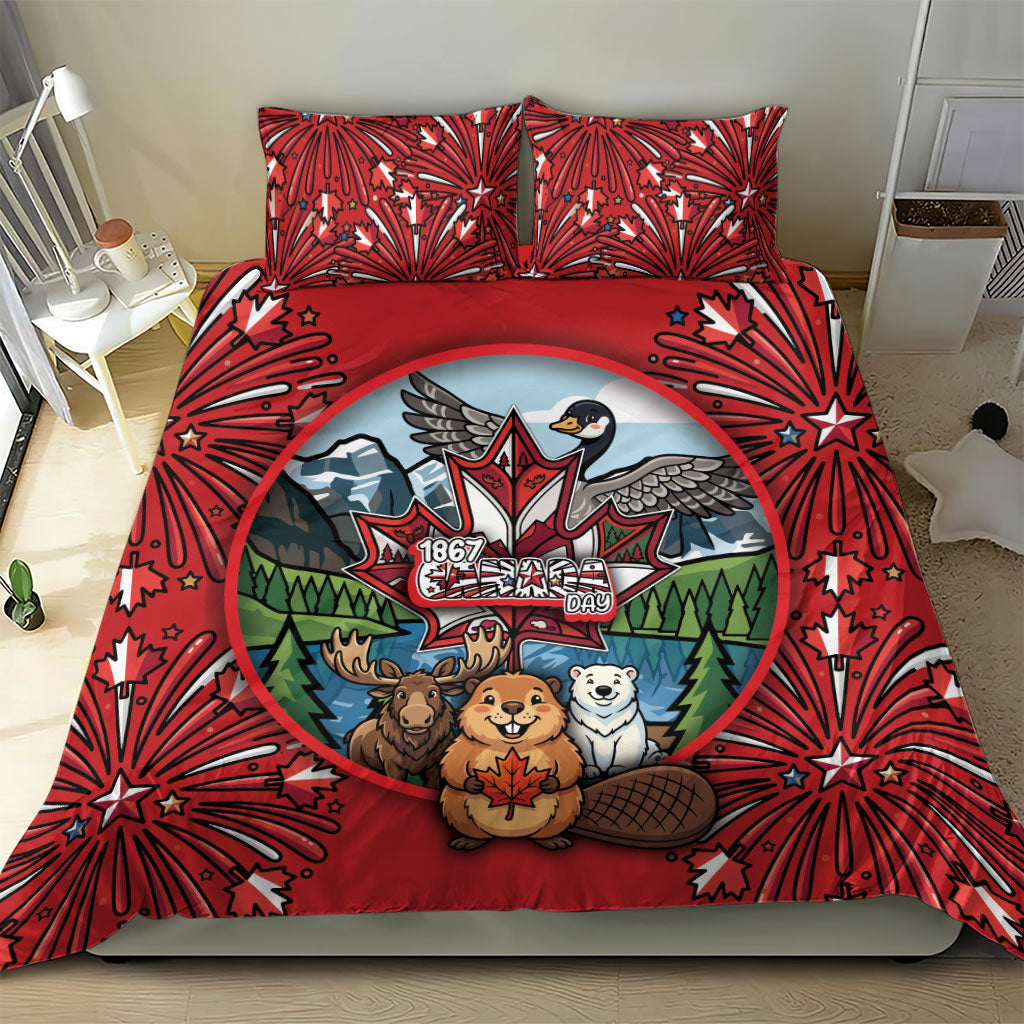 Happy Canada Day Bedding Set Cute Wildlife Animals Maple Leaf