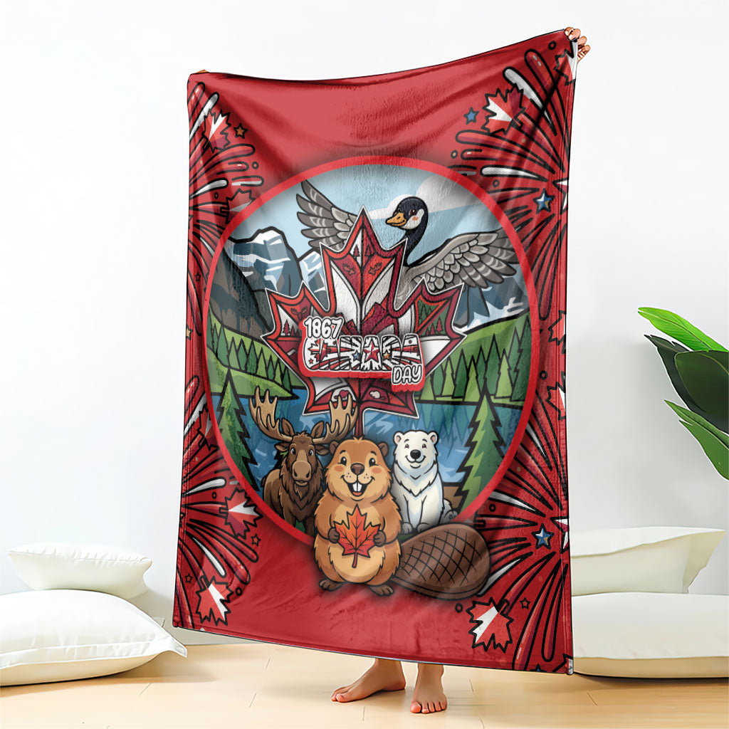Happy Canada Day Blanket Cute Wildlife Animals Maple Leaf