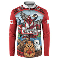 Happy Canada Day Button Sweatshirt Cute Wildlife Animals Maple Leaf