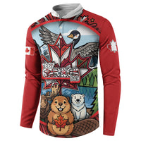 Happy Canada Day Button Sweatshirt Cute Wildlife Animals Maple Leaf