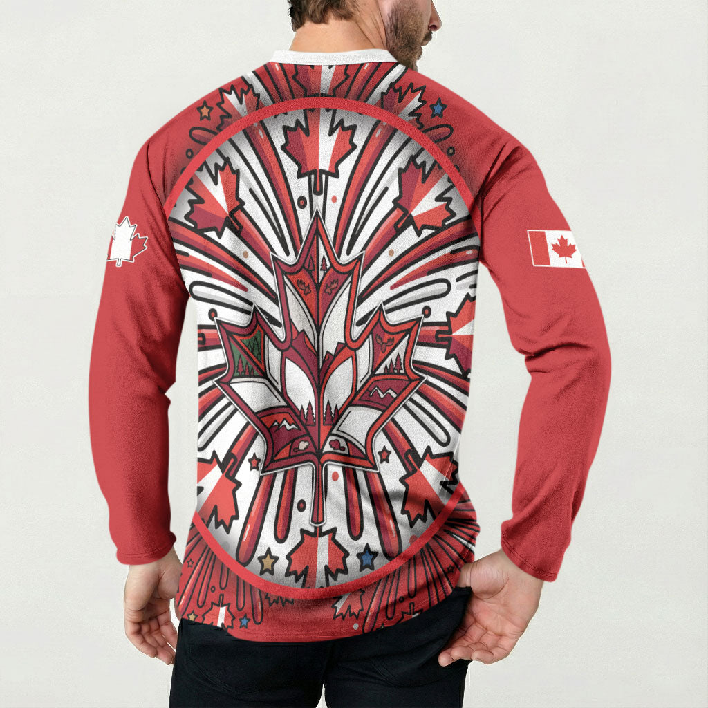 Happy Canada Day Button Sweatshirt Cute Wildlife Animals Maple Leaf