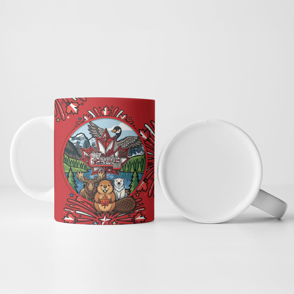 Happy Canada Day Ceramic Mug Cute Wildlife Animals Maple Leaf