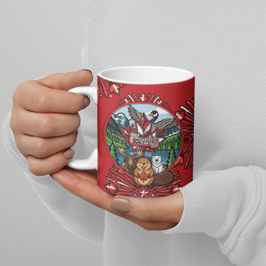 Happy Canada Day Ceramic Mug Cute Wildlife Animals Maple Leaf