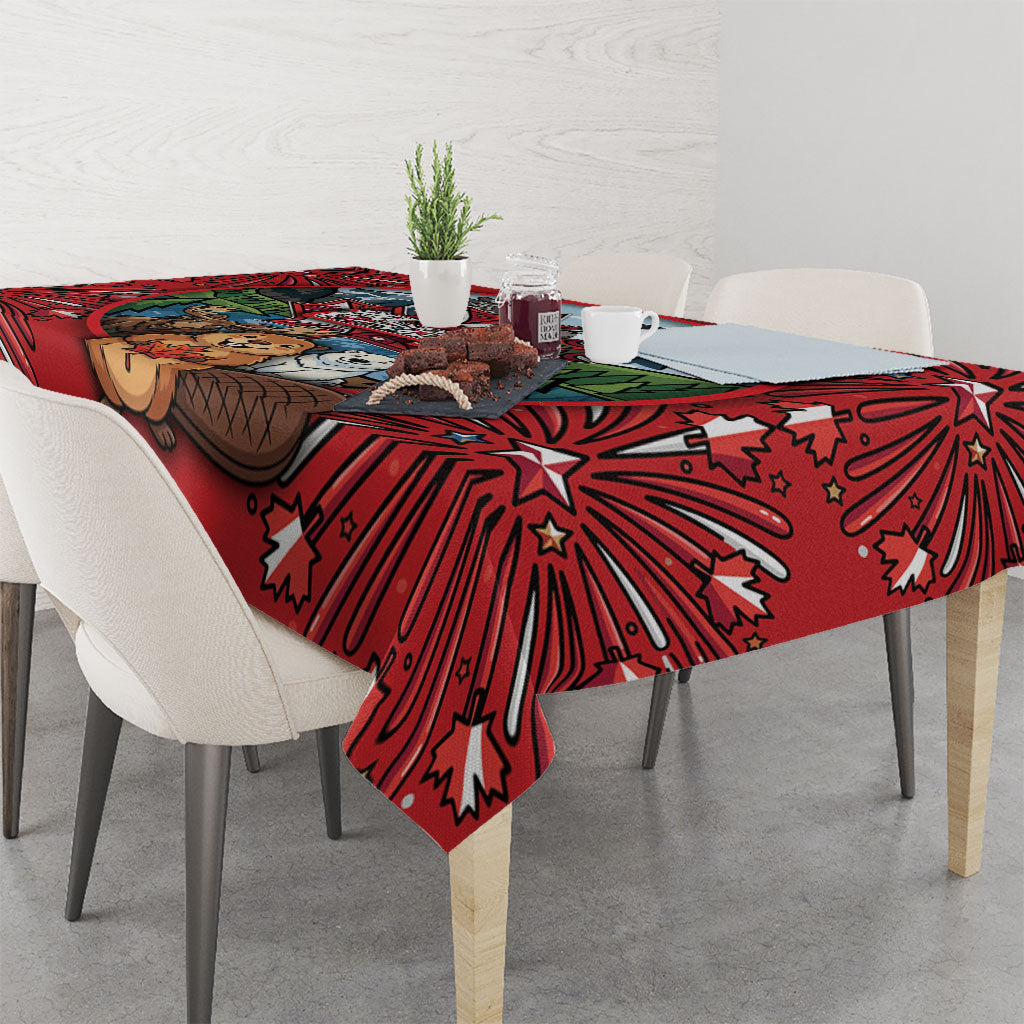 Happy Canada Day Tablecloth Cute Wildlife Animals Maple Leaf