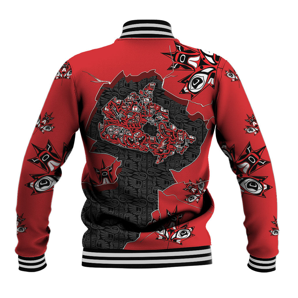 Canada National Indigenous Peoples Day Baseball Jacket Red Map Haida Totem Patterns