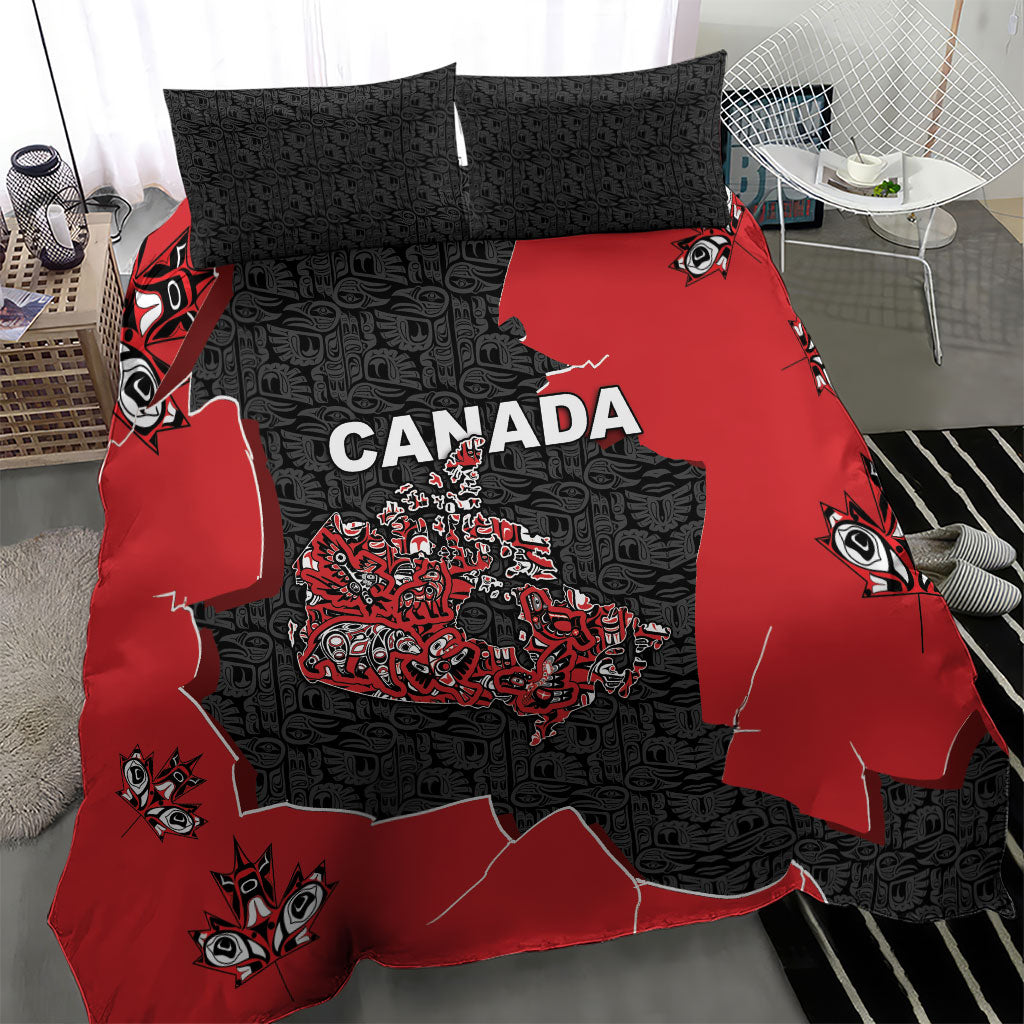 Canada National Indigenous Peoples Day Bedding Set Red Map Haida Totem Patterns