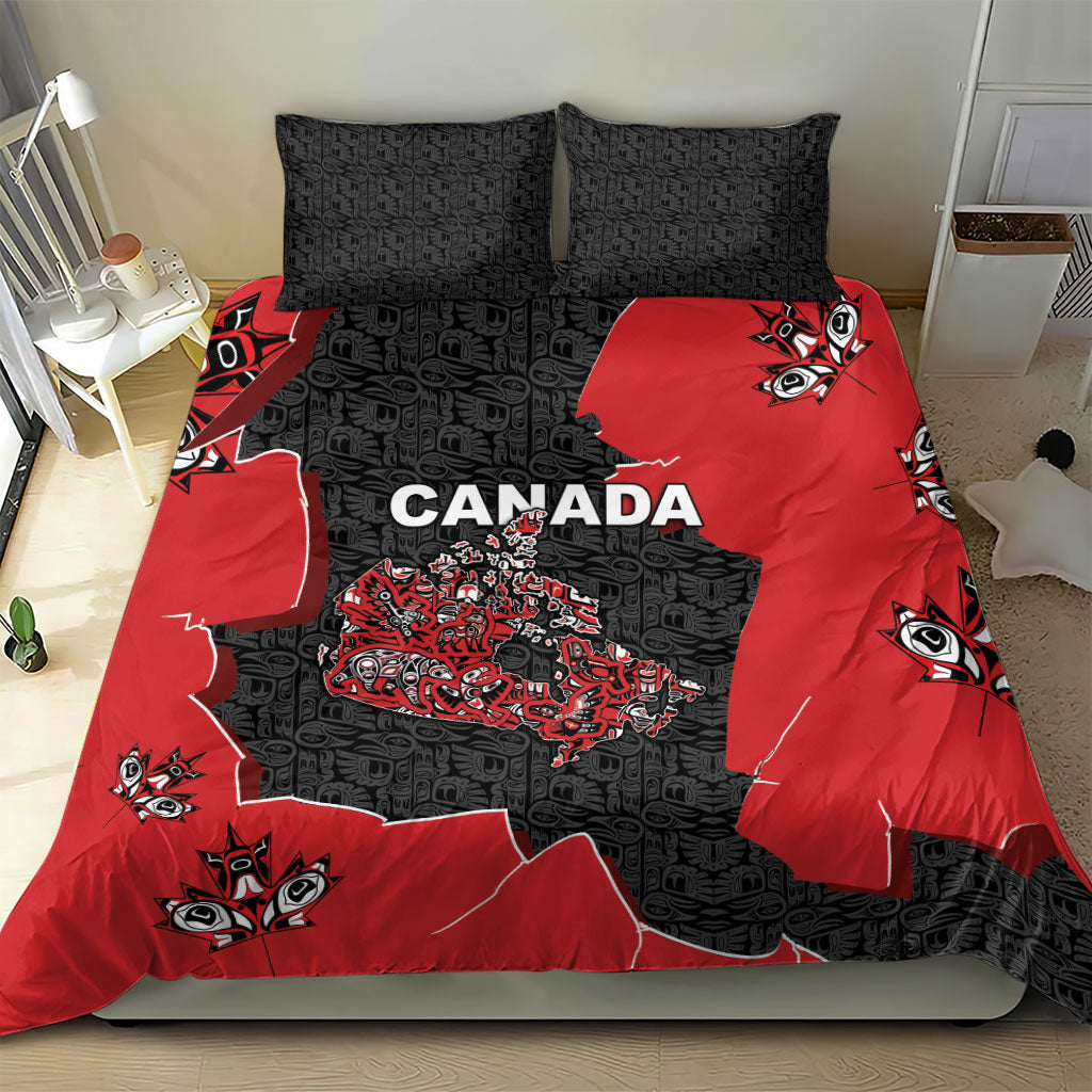 Canada National Indigenous Peoples Day Bedding Set Red Map Haida Totem Patterns