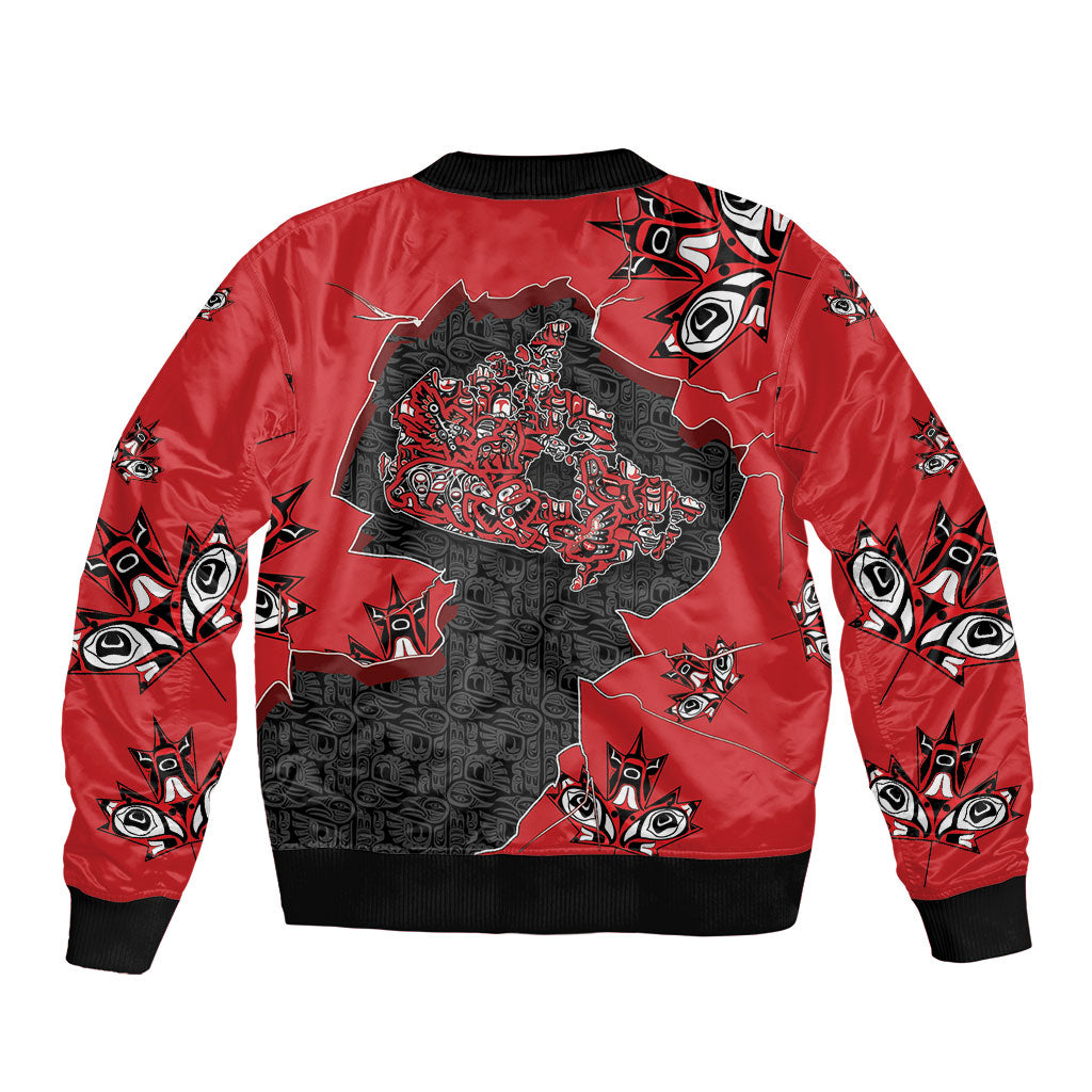Canada National Indigenous Peoples Day Bomber Jacket Red Map Haida Totem Patterns