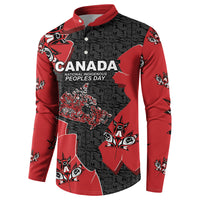 Canada National Indigenous Peoples Day Button Sweatshirt Red Map Haida Totem Patterns