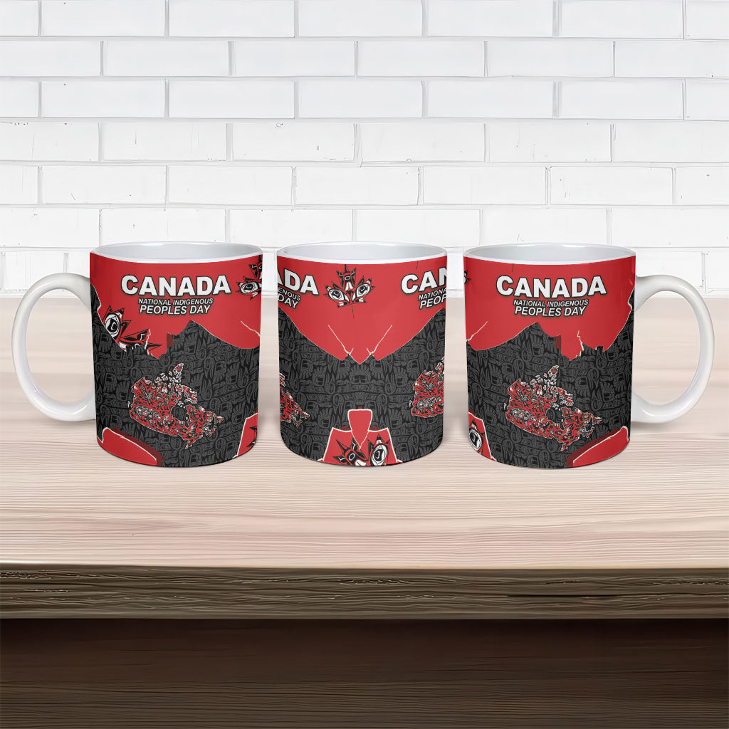 Canada National Indigenous Peoples Day Ceramic Mug Red Map Haida Totem Patterns