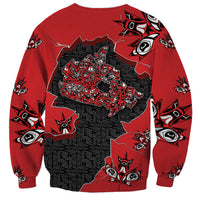Canada National Indigenous Peoples Day Sweatshirt Red Map Haida Totem Patterns