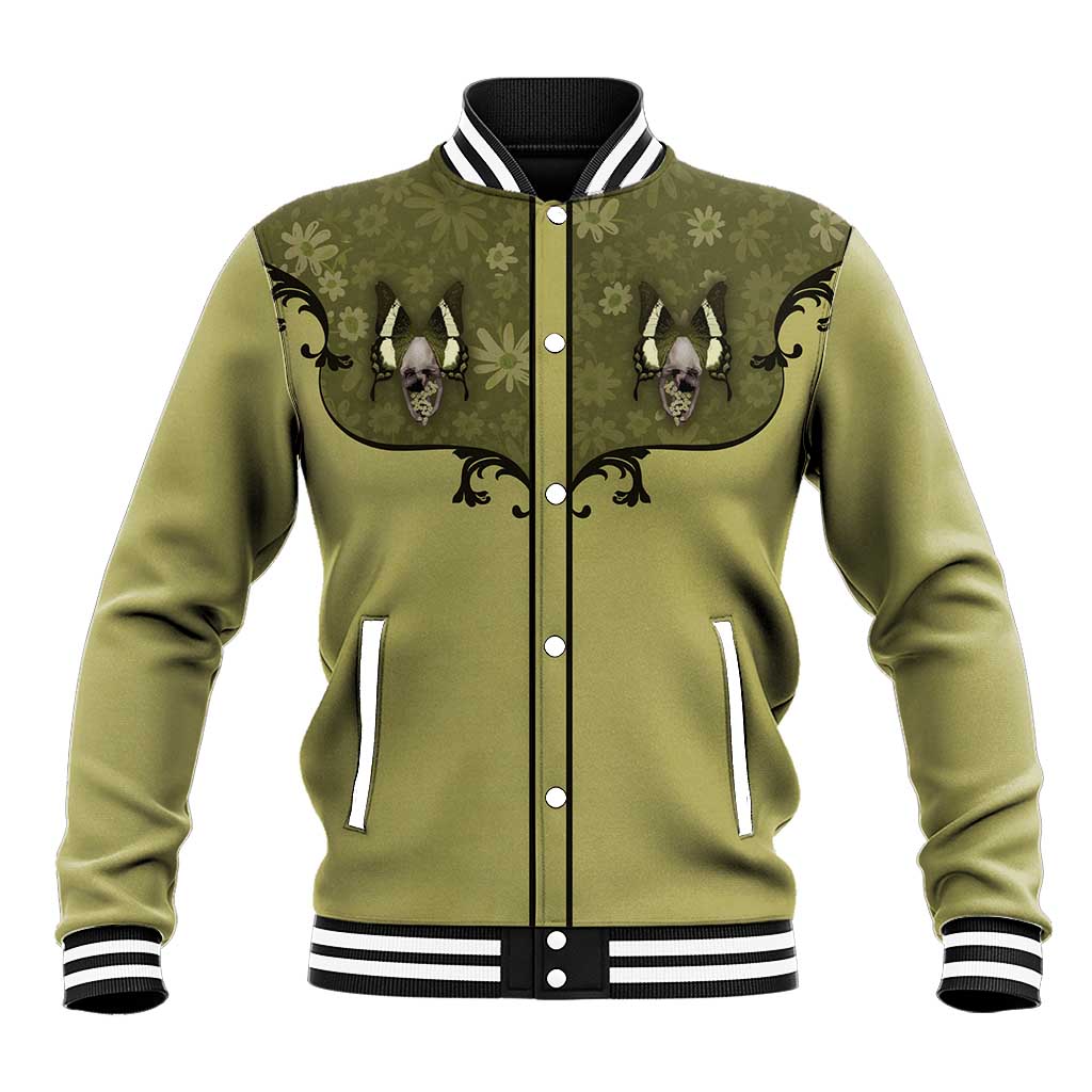 Western Gothic Yoke Baseball Jacket Retro Butterfly With Daisy Garden - Wonder Print Shop
