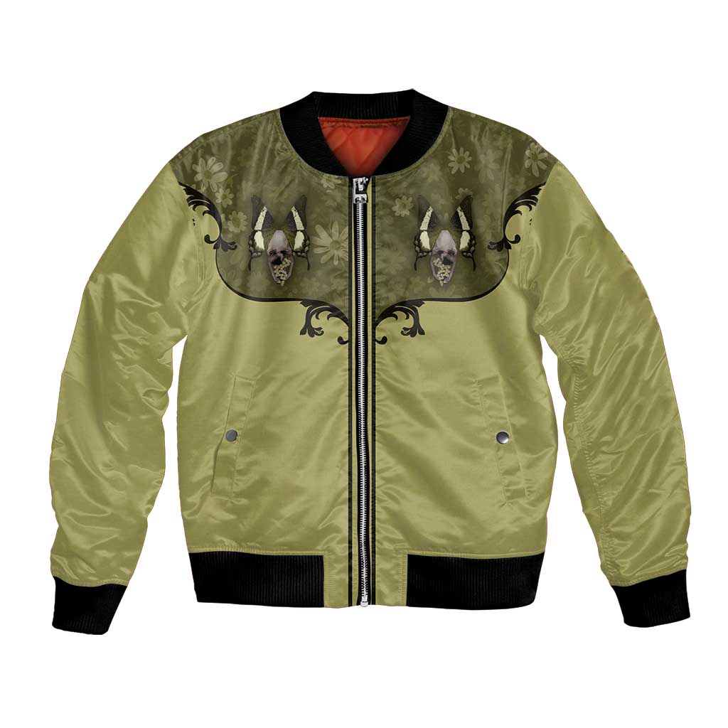 Western Gothic Yoke Bomber Jacket Retro Butterfly With Daisy Garden - Wonder Print Shop