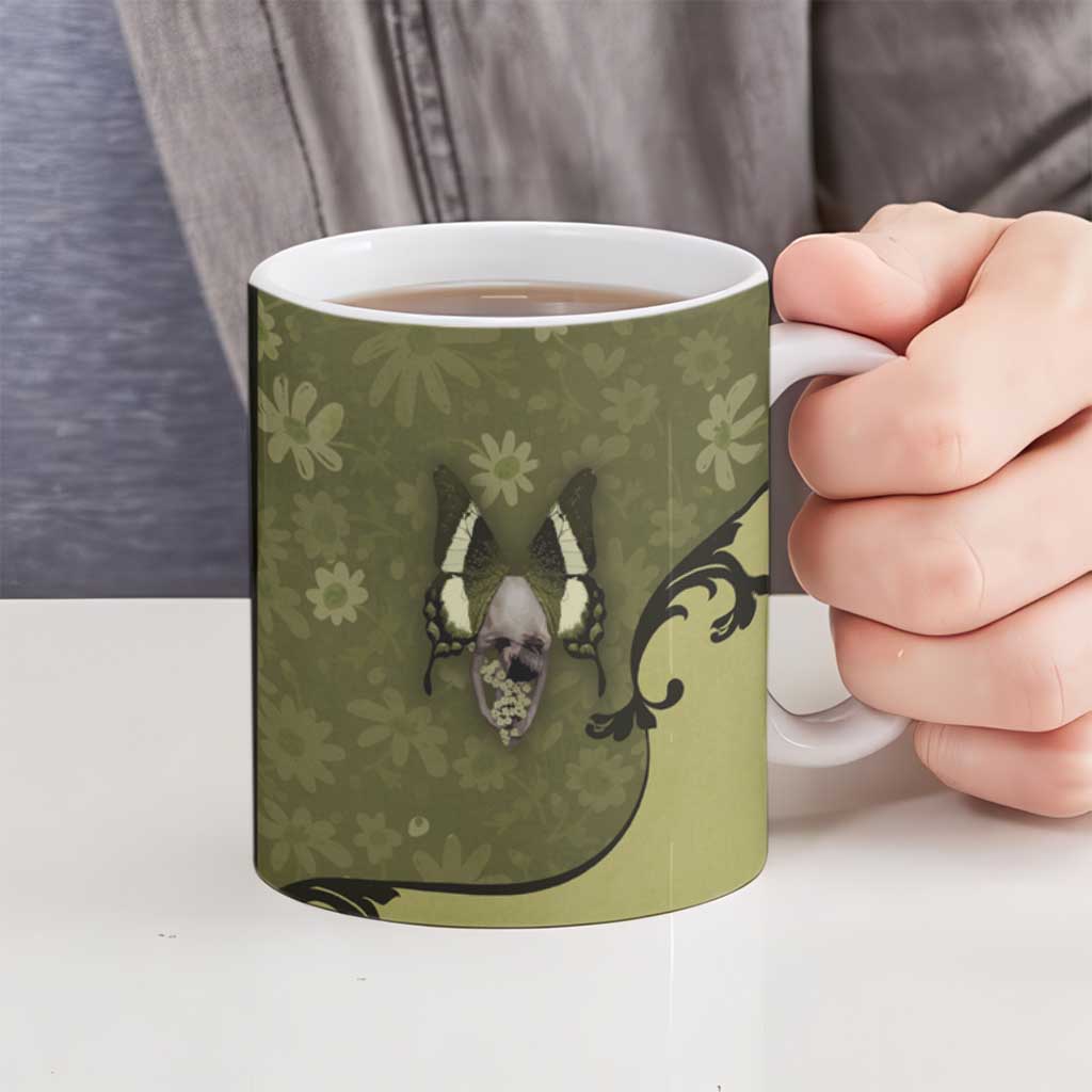 Western Gothic Yoke Ceramic Mug Retro Butterfly With Daisy Garden - Wonder Print Shop